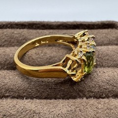VTG Sterling Silver Multi Gemstone & CZ Gold-Plated Ring Size 7 Fessenden