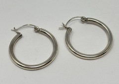 Vintage 925 Sterling Silver 2.5mm Hollow Tube Hoop Earrings 1″