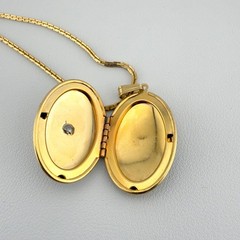 Vintage Gold Tone Black Oval Monogram Locket Necklace