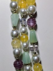 S401 Vtg Set Japan Multi Strand Beaded Necklace Clip Earrings Glass Faux Pearl
