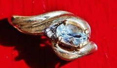 10k yellow gold pendant 0.425ct aquamarine & diamond swirl charm Handmade 1.58g
