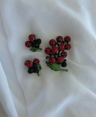 1950s HOLLYCRAFT Berries Rhinestone Enamel Brooch & Earring Clip On Set