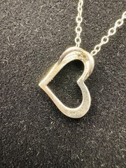 VTG Dainty 925 Sterling Silver Asymmetrical Open Heart Charm CableChain Necklace