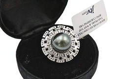 Contemporary Signed JTV Sterling Silver Tahitian Pearl White Topaz Ring Sz 7