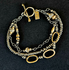 Vintage J&I Jessica & Ian Gibson Sterling & 14k Gold Multi Srtand Bead Bracelet