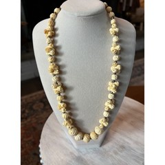 1950s 1960s Hand Carved Roses Statement Necklace Retro Boho Brass Spacers hook