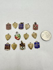 Antique Old VTG 14 Personalized Charms Brass? Mixed Metal Enamel Pendants Read