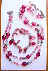 Vintage Fuschia AB Lilac Silver Tone Bead Moonglow Necklace Bracelet Marriage