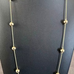 Vintage Gold Tone Ball Bead Station Necklace Long Single Strand Chain 28″