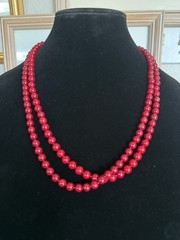 Vintage Precious Natural Red Coral 6mm Beads 50” Long Necklace Knotted Between