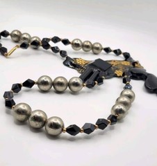 Signed Artist Made Kyna Black Lucite Large Beaded Unusual Double Sided Necklace
