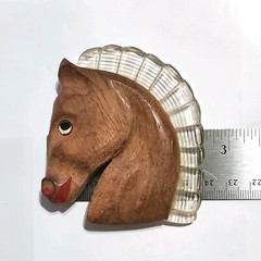 RARE Brooch Vintage Wood Horse Lucite Brooch Pin LARGE 3 1/8 x 2 3/4 inches