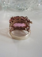 Pink Topaz CZ Statement Ring With Dangling Butterfly Charm 7 Sterling Silver