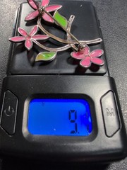 Pink and Green Flowers Sterling Pendant Brooch Spring – 2.5″ – 9.1 g – signed