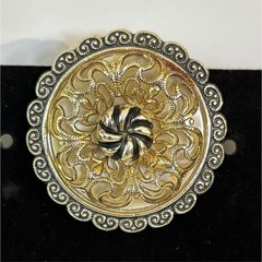 Round Gold & Silver Tone Floral Brooch Pin for Unisex Adults, Jewelry Accessory