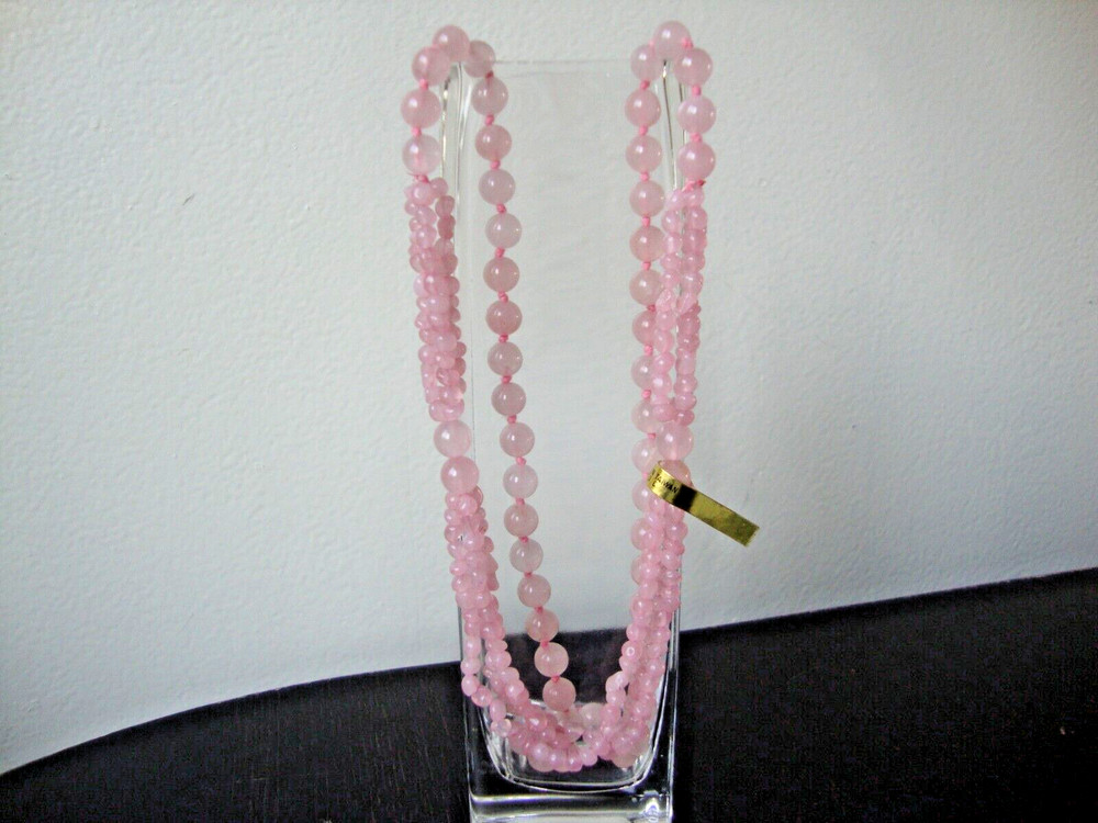 VINTAGE HANDMADE IRREGULAR ROSE QUARTZ 8mm ROSE QUARTZ 29″ ENDLESS BEAD NECKLACE