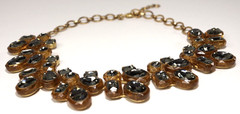 J. CREW Gold Tone Amber & Smoky Gray Jewel Box Cluster Statement Necklace