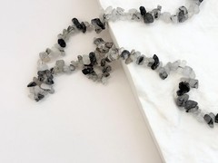 Rutilated Quartz Grey & White Chip Beaded Chip Vintage Necklace – 36″