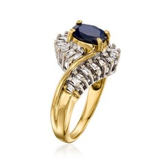 Vint Sapphire Swirl Rng w Diamonds in 14k Gold Size 5.5