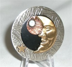 Silver Forest Brooch Mixed Metals Celestial Man in the Moon Made in Vermont