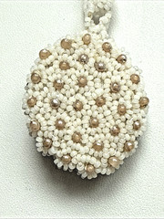 Vintage Hand Beaded Floral Cluster Pendant Necklace Blue & White Glass Seed Bead
