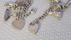 Vintage Sterling Silver Charm Bracelet 13p Hearts Sphinx Leprechaun Wishing Well