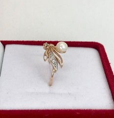 Chic Vintage Original Rose & White Gold 585 14k Ring with Cultured Pearl 1.72 g