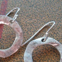 Handmade Dangle Hoop Earrings Silver Tone Metal Brass Tone Hanging Circles Wire