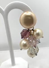 Vintage CHAMPAGNE FAUX PEARL LAVENDER Bead Cluster 3″ Dangle Earrings SNAZZY