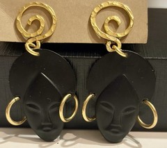 Vintage 1990s Figural African Face earrings. Wearable Art