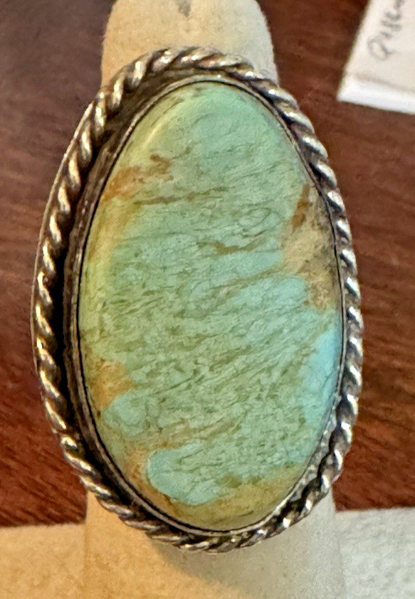 Vintage Big Navajo Ring Turquoise Sterling Silver Size 4 3/4 Old Pawn Unsigned