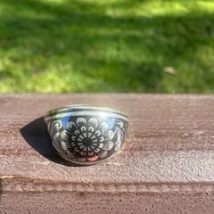 Vintage Soviet USSR 875 Silver Kubachi Niello Gilt Ring Hand Carved Ornate Band