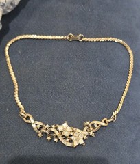 Vintage Gold Tone Clear Rhinestone Choker Necklace Ornate Square Baguette Stones
