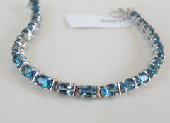 New Sterling Silver 925 Natural Heated London Blue Topaz Tennis Bracelet Fits 7″
