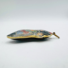 VTG Chinese Cloisonne Enamel Peacock Double Sided Pendant Black Floral