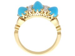 Antique 1.65Ct Turquoise, 0.24Ct Diamond and 15k Yellow Gold Ring Circa 1890