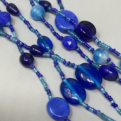 Layered Art Glass Necklace Blue Marble Opaque Transparent Bead Seed Acrylic 20″