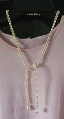 15″ Faux Stringed Oval shaped Pearl Necklace Pear Drop Ends