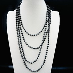 Vintage Black Pink Bead Necklace Set Flapper Opera Long Layered Retro Mod