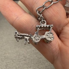 Vintage Charm Bracelet Silver Tone 5 Charms Log Cabin Horse Buggy Museum