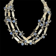 Vintage Unsigned Lucas Lameth 925 Sterling Silver 3 Strand Beaded Necklace Blue