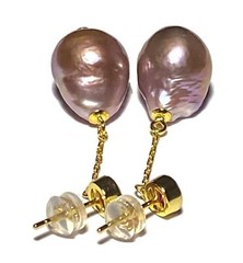 UNIQUE Baroque 12 x 14.5mm Deep Lavender Purple Keshi Pearl Dangle Earrings