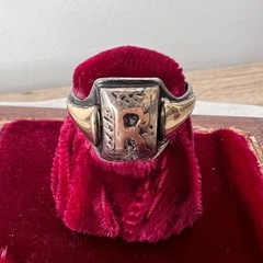 Antique Art Deco Ring Silver & Gold Signet Ring w/Case Monogram Initial R Sz 10