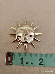 Gold Tone Smiley Sun Face with Cheerful Vibe Marked AJC