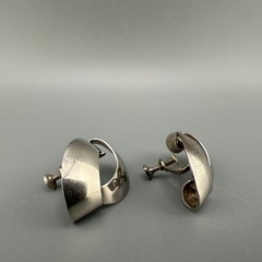 Vintage Sterling Silver Modernist Earrings Abstract Sculptural Screw Back MCM