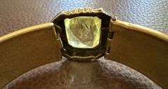 Antique Art Deco Bangle JJ White Bracelet Gold Plated Green Stone Vintage