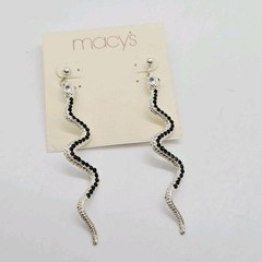 Macy’s Earrings Snake Dangle 80’s style Vintage Silver tone Black 3.5 in