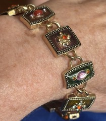 Napier enamel rectangular panel bracelet black base colored cabachons stones