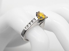 $6000 3.50ct Natural Asscher Cut Yellow Sapphire Diamond 14k White Gold Ring