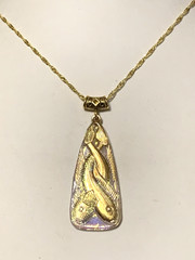 LAST ONE*RARE-ANT.EGYPT REVIVAL GOLD AURORA CZECH GLASS FISH TRIANGLE NECKLACE.g